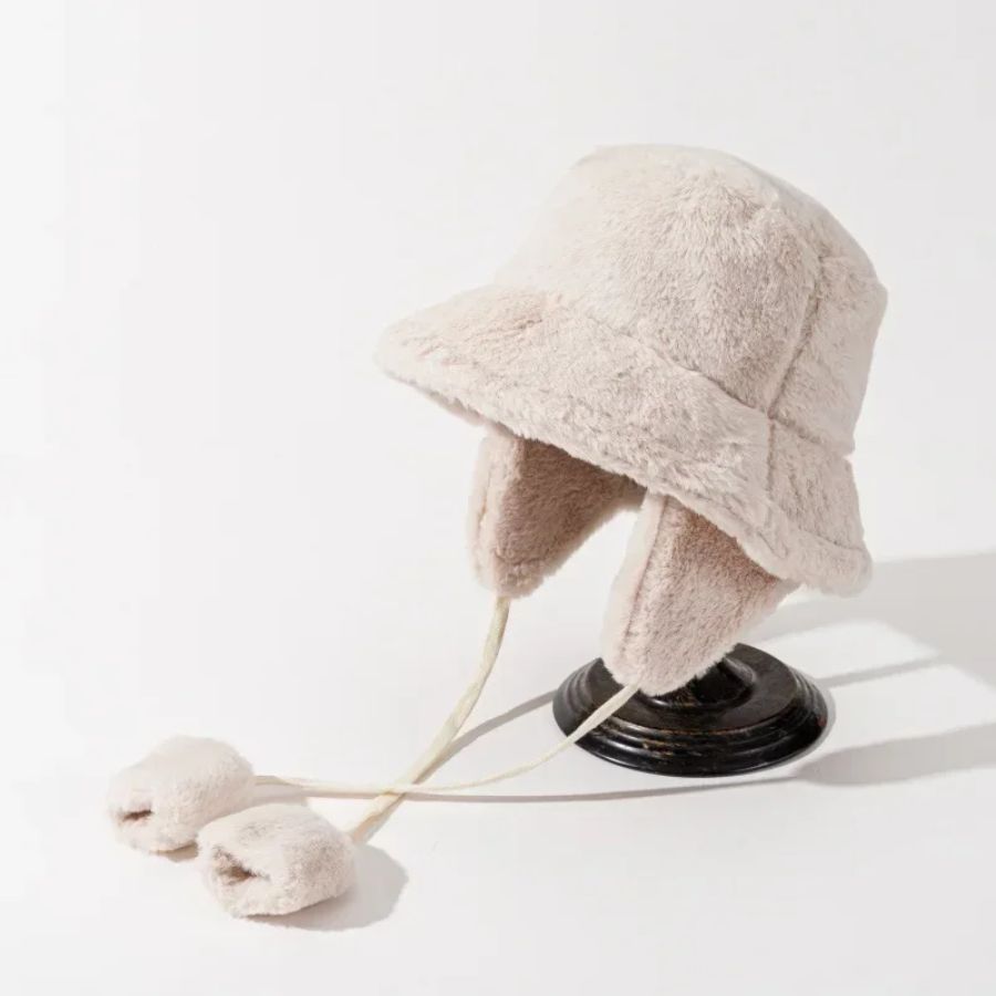 Furvia plush faux fur bucket hat with detachable zippered ear flaps for winter warmth