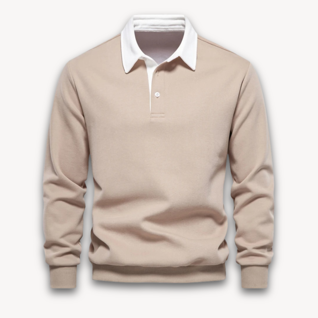 Navy regular fit men's polo sweater long sleeve soft knitted natural fiber knitwear