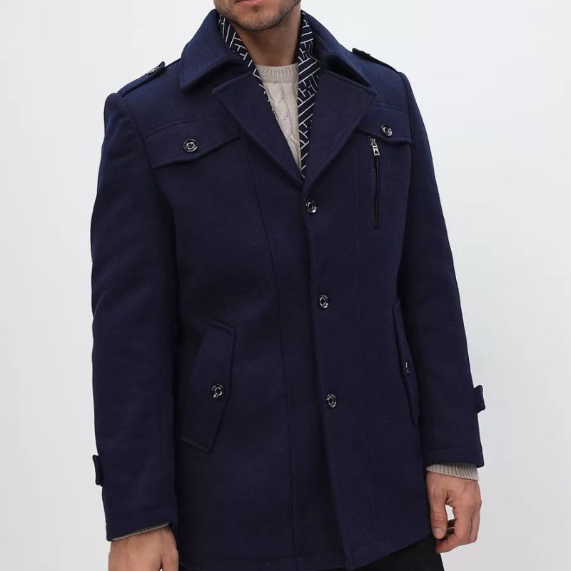 Darlington tailored wool blend winter coat in classic style with versatile detachable scarf