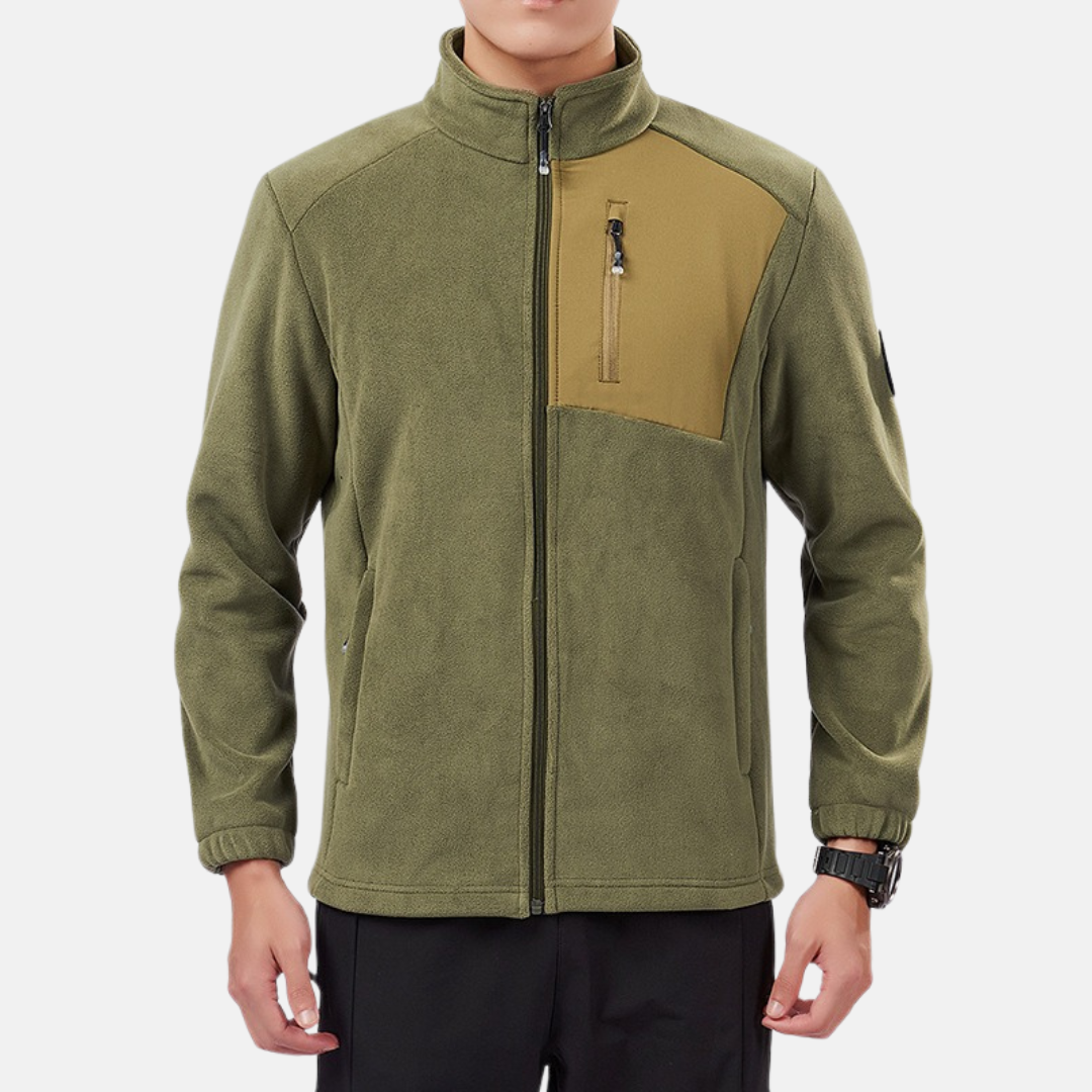 Men's gray polyester fleece jacket stand collar full-zip regular fit versatile layering