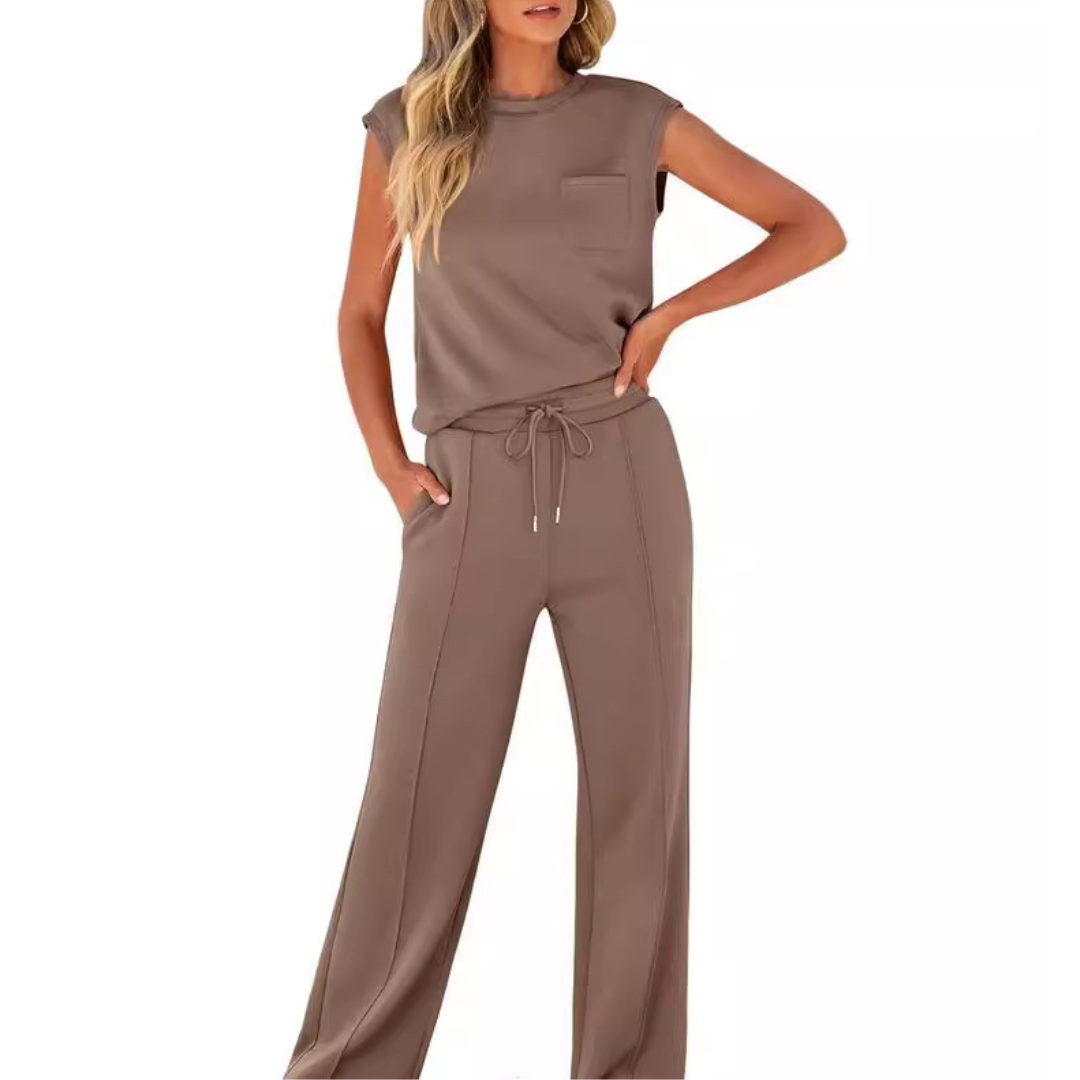 Women's soft lounge co-ord set casual summer two-piece with relaxed drape and breathable lightweight fabric