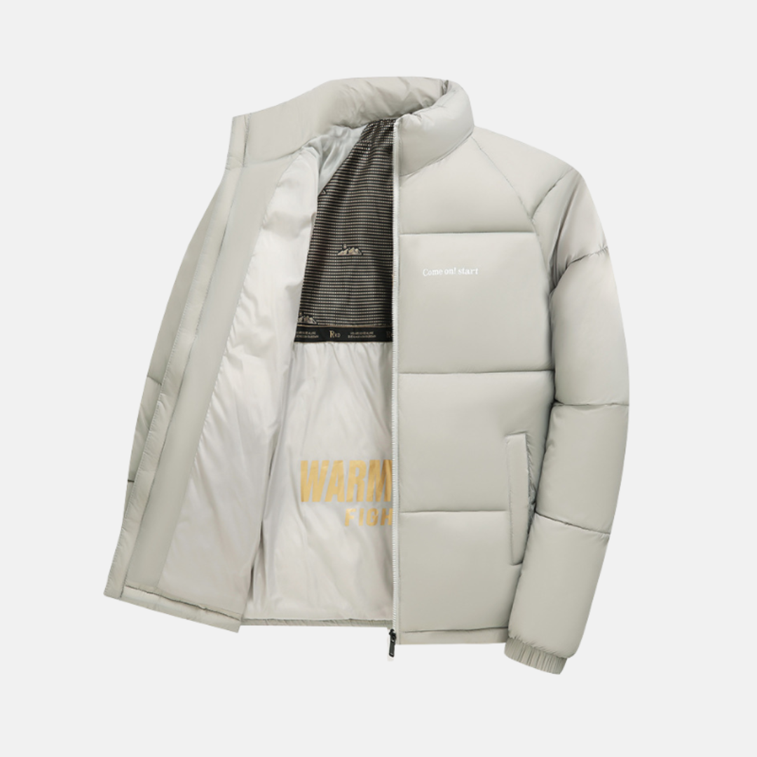Men's black quilted puffer coat loose fit water-resistant stand collar insulated winter outerwear