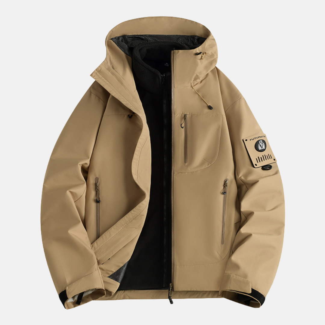 Men's 3-in-1 modular jacket navy shell removable liner adjustable hood all-season layering system