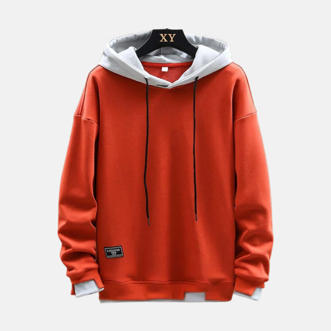 Mens oversized cotton-blend hoodie dual-layer hood ribbed trim relaxed silhouette casual winter layering