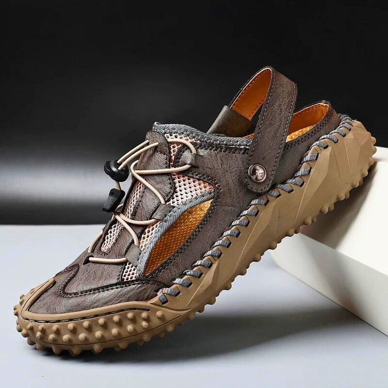 Draven vegan leather sandals with minimalist toe cap, elastic toggle laces, lightweight hybrid design
