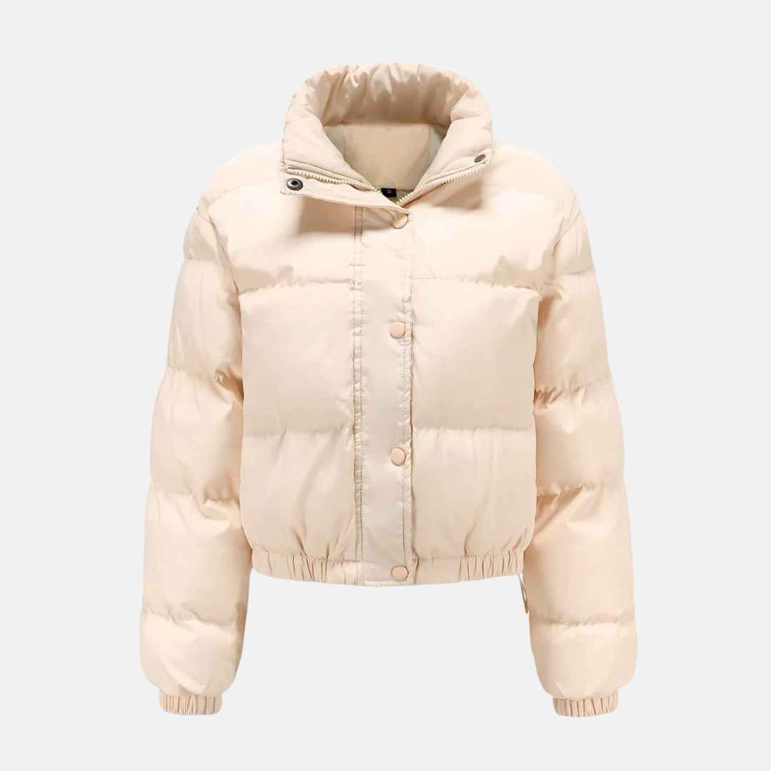 Women's oversized cropped puffer jacket quilted water-resistant design with button front closure