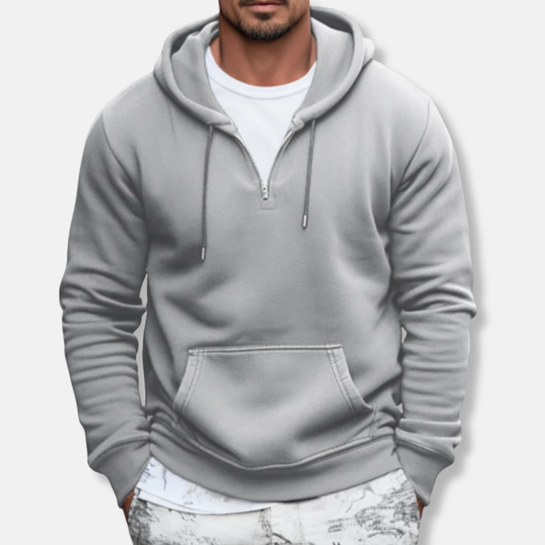 Men's relaxed fit quarter-zip hoodie cotton blend fleece with kangaroo pocket casual pullover