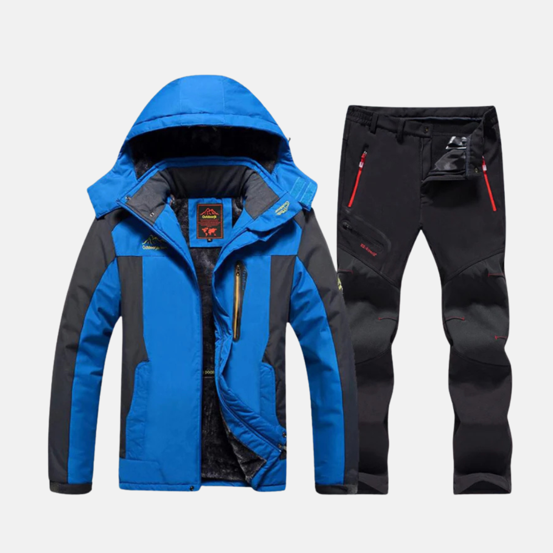 Men's two-piece outdoor set woven shell jacket fleece lining adjustable hood zippered pockets regular fit