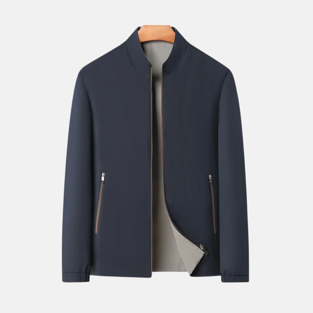 Men's regular fit bomber jacket windproof stand collar zippered pockets casual spring outerwear
