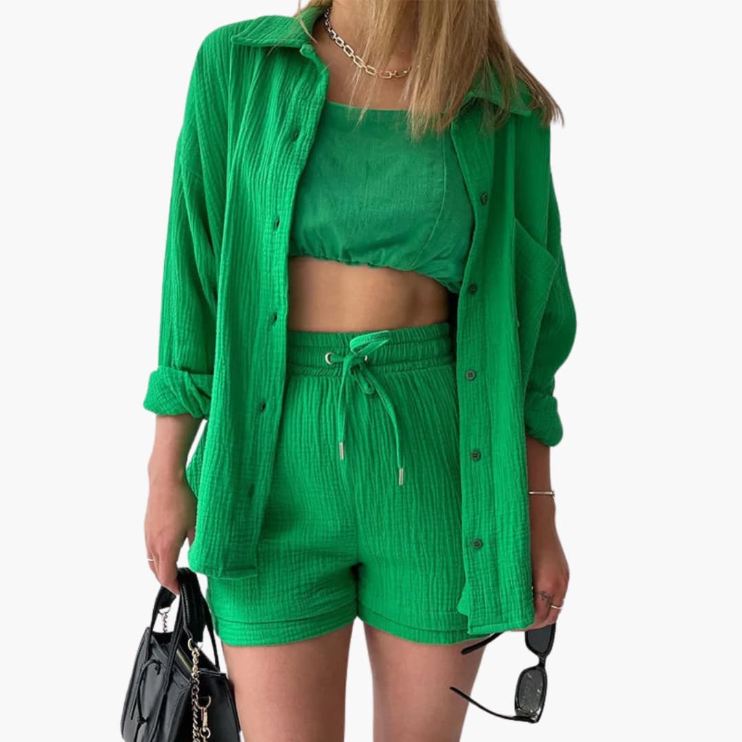 Rosa chic casual two-piece set in vibrant color, relaxed silhouette with breathable fluid fabric