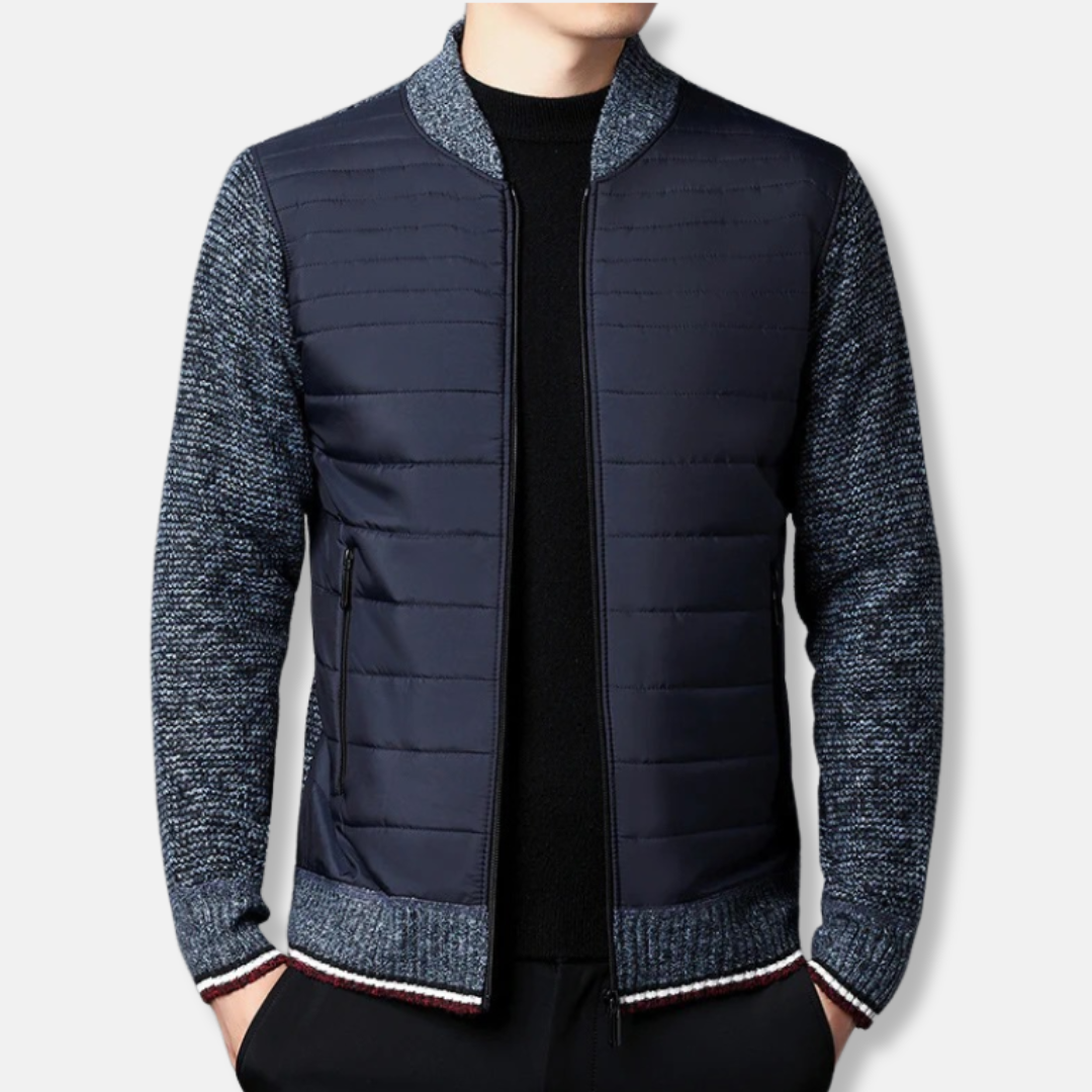 Men's padded bomber jacket ribbed collar lightweight quilted smart casual refined silhouette