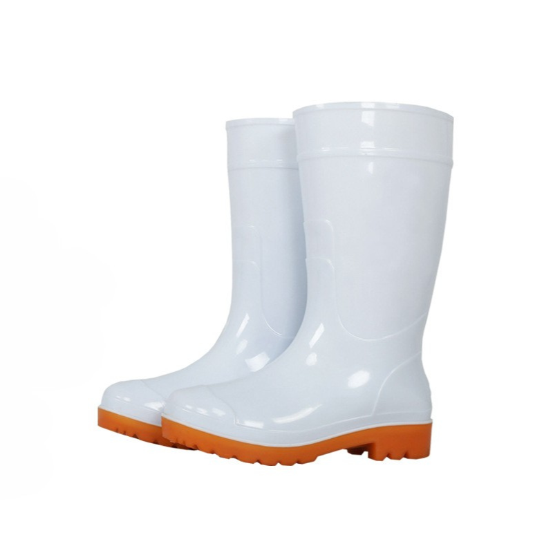 Men's mid-calf rubber waterproof work boots slip-resistant sole easy-clean black rugged design