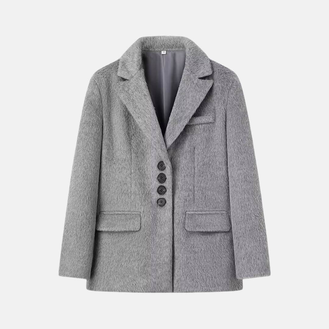 Women's oversized relaxed blazer in plush soft-brushed fabric with notched lapel and flap pockets