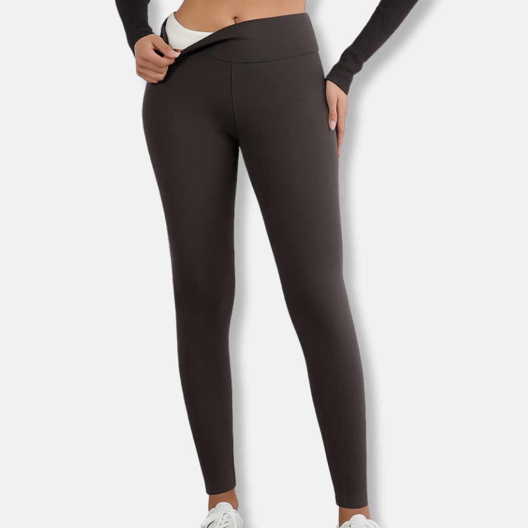 Women's black high-waist full-length leggings with plush lining and body-hugging fit