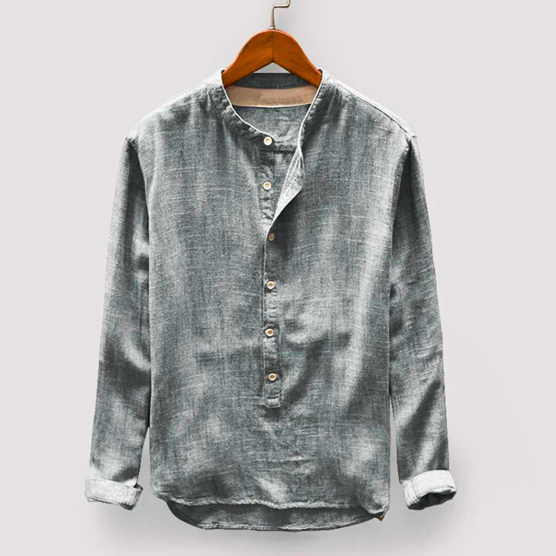 Ryken Japanese-style linen cotton pullover in neutral tones with clean lines and minimalist cut