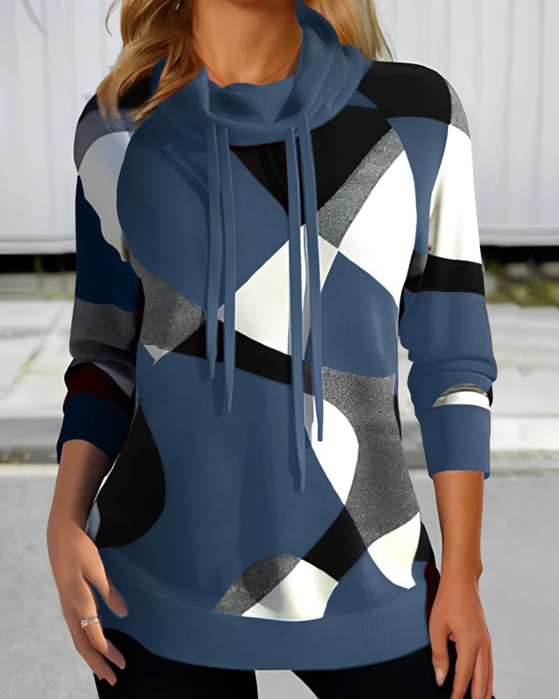 Women's relaxed fit hooded pullover soft knit long sleeve geometric pattern cozy everyday sweater