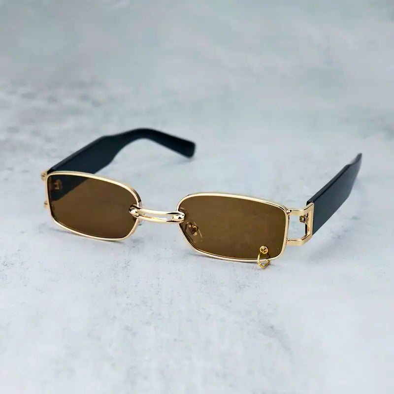 Bold oversized sunglasses with colorful lenses and unique link bridge design for UV protection