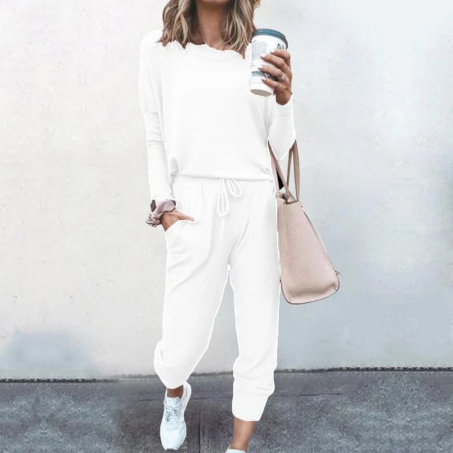 Women's gray relaxed jogger lounge set with coordinated top and loose-fit silhouette