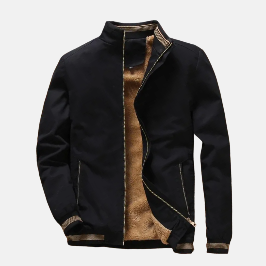 Men's navy fleece-lined bomber pilot jacket with zip front closure, warm versatile all-season outerwear