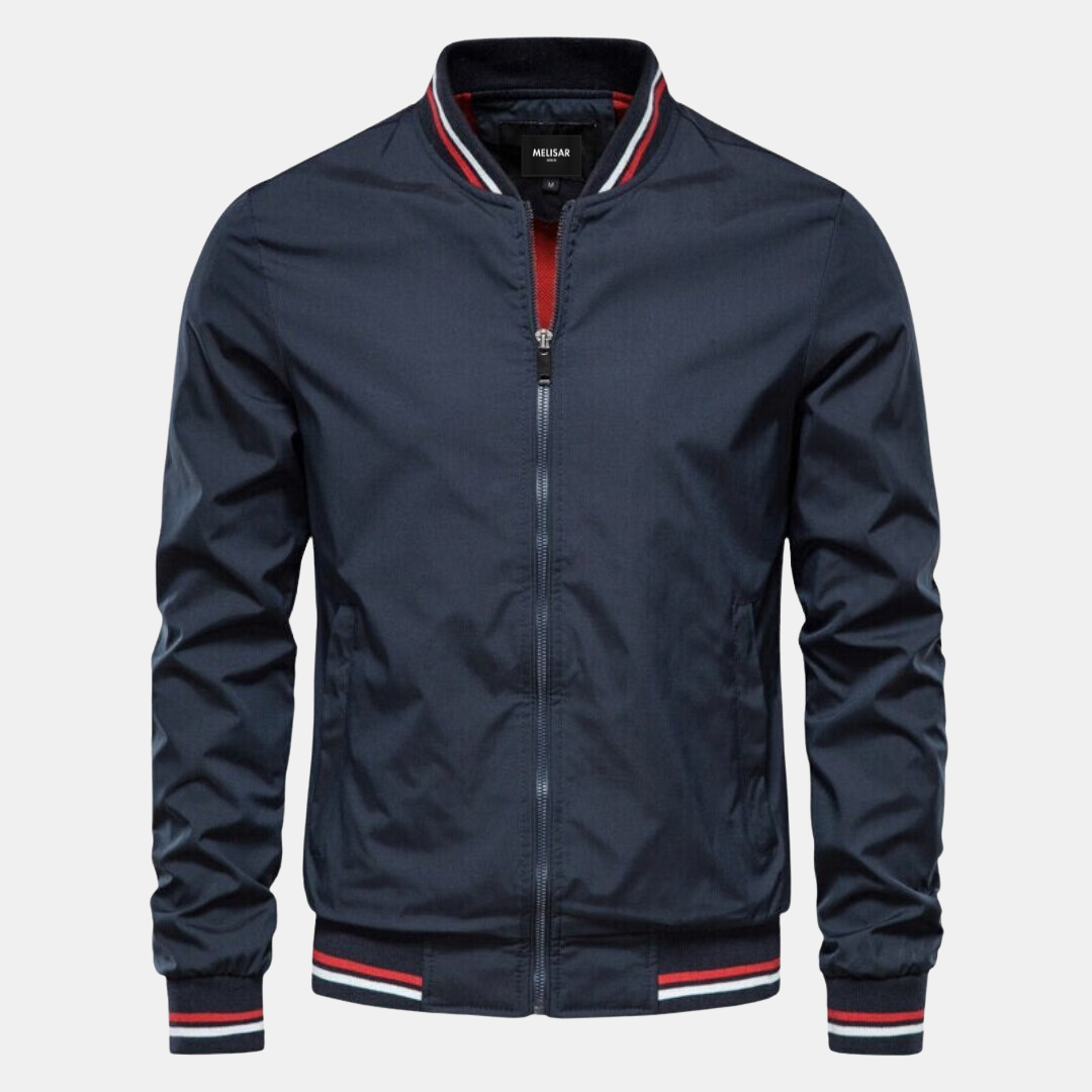 Men's lightweight Nordic bomber jacket with ribbed cuffs, clean silhouette, ideal fall transitional outerwear