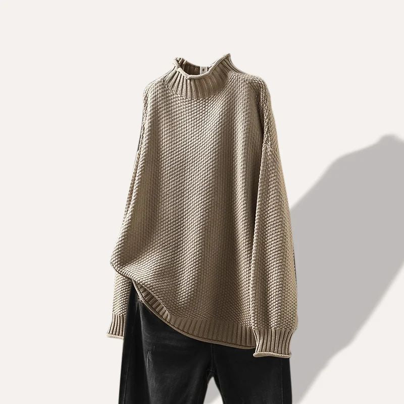 Oversized green soft wool knit sweater women's cozy jumper with plush texture for everyday wear