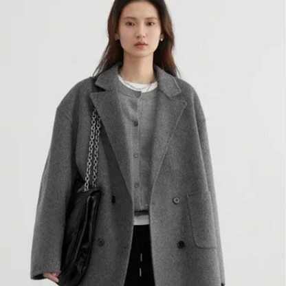 Hearthside wool blend trench coat, oversized relaxed fit, classic double-breasted lapel design