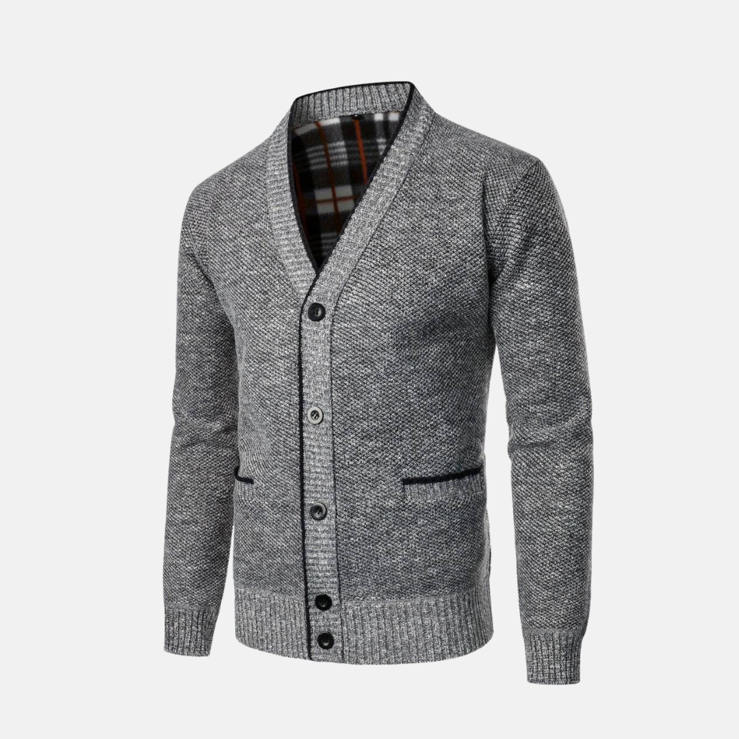 Men's slim fit wool blend knit cardigan V-neck button front with pockets casual sweater