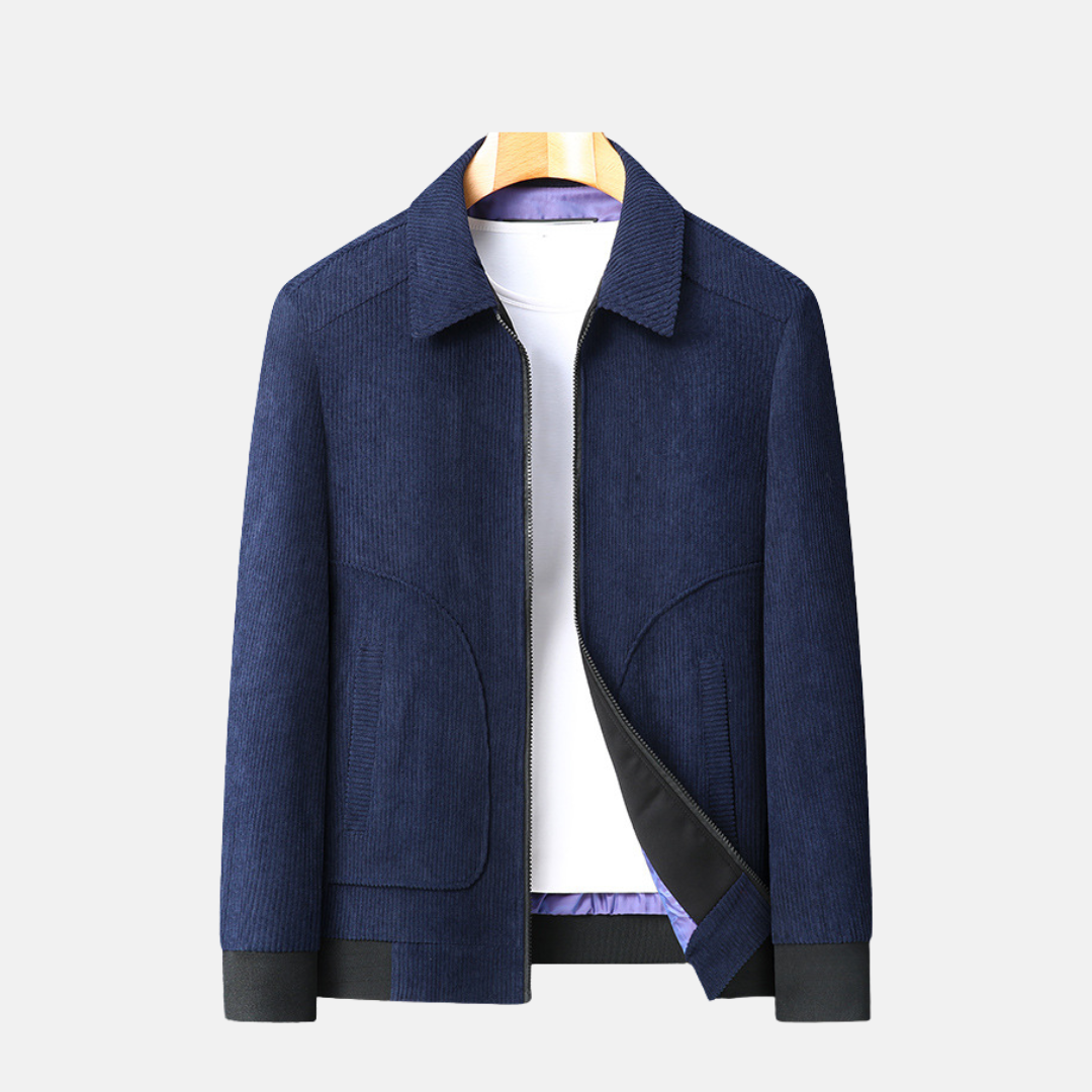 Men's brown corduroy loose fit hip-length jacket smart casual outerwear with soft wale texture