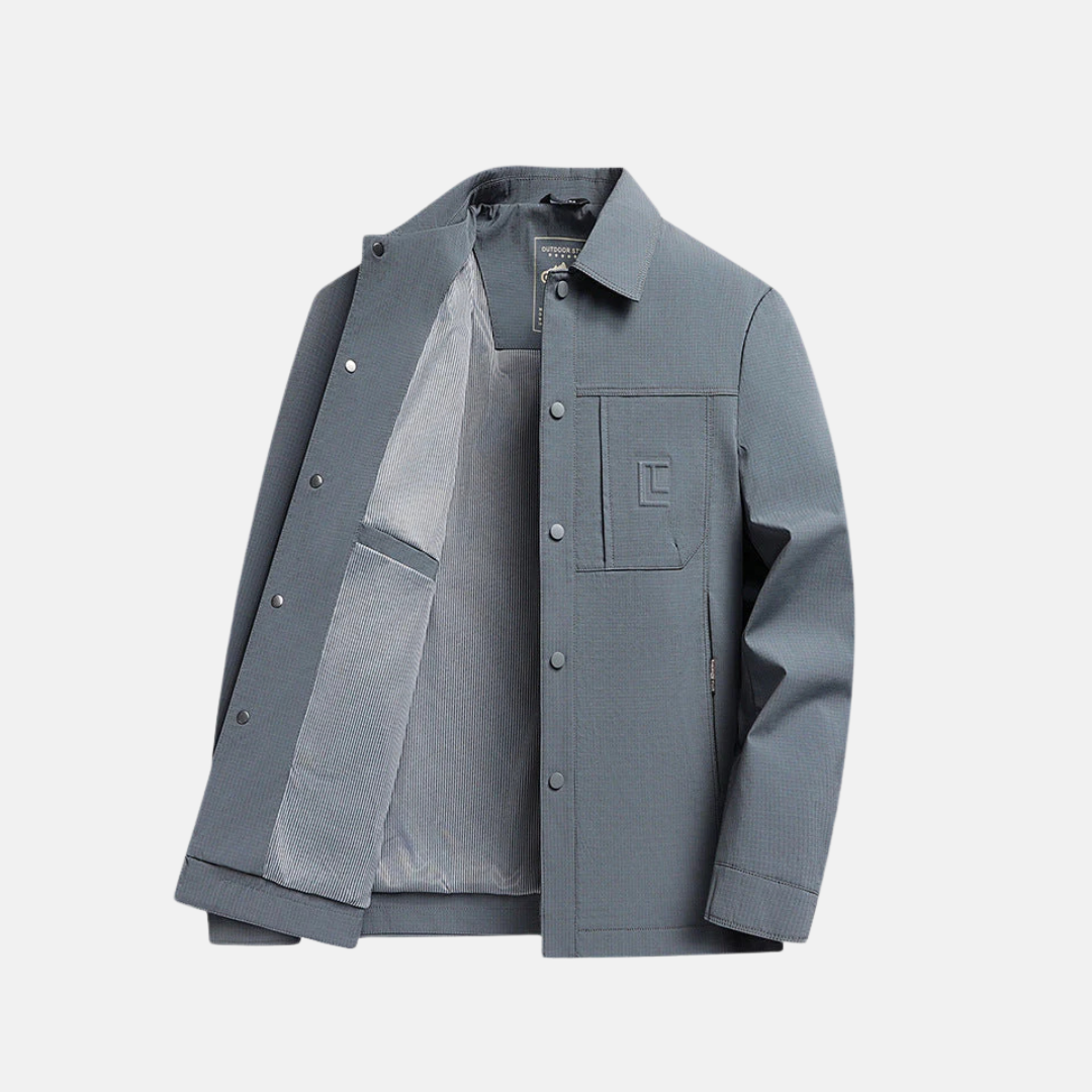 Wavlynn men's regular fit woven jacket with point collar and patch pockets, versatile all-season essential
