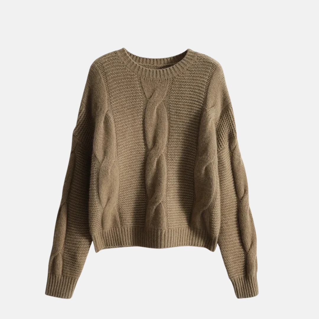 Women's cable knit sweater crew neck relaxed fit soft knit blend classic texture casual style