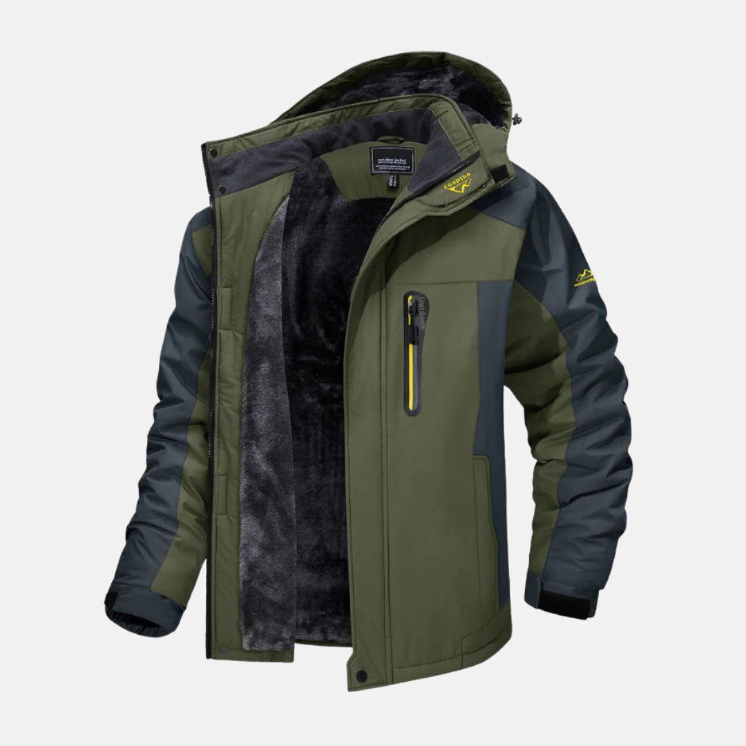 Men's woven hip-length jacket, high stand collar, adjustable cuffs, fleece-lined, regular fit