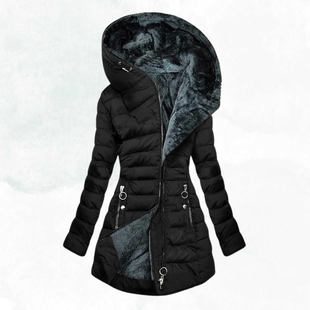 Women's faux-fur lined coat in elegant style with plush interior lining for ultimate winter warmth