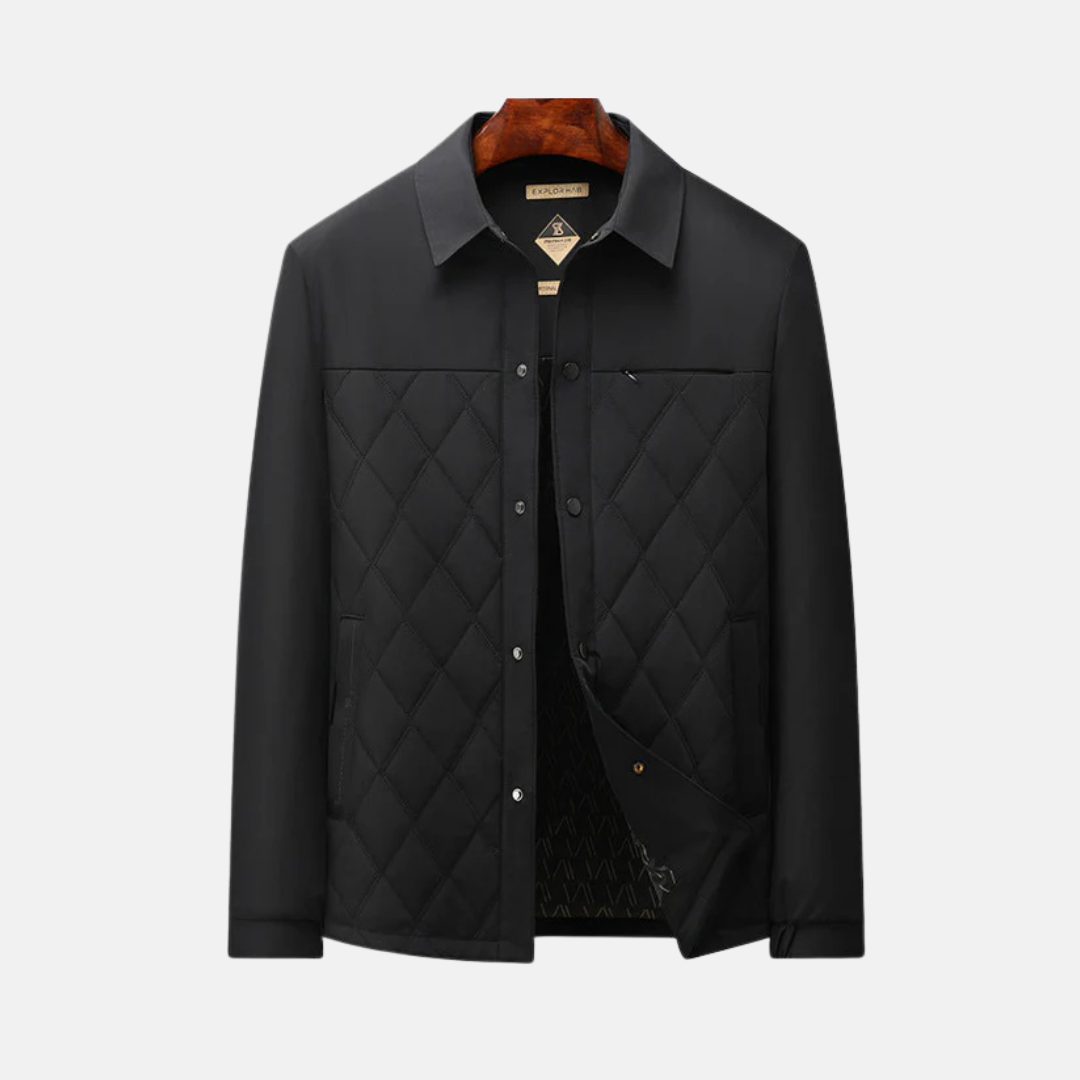 Men's navy quilted padded jacket regular fit with diamond quilt pattern for fall winter warmth