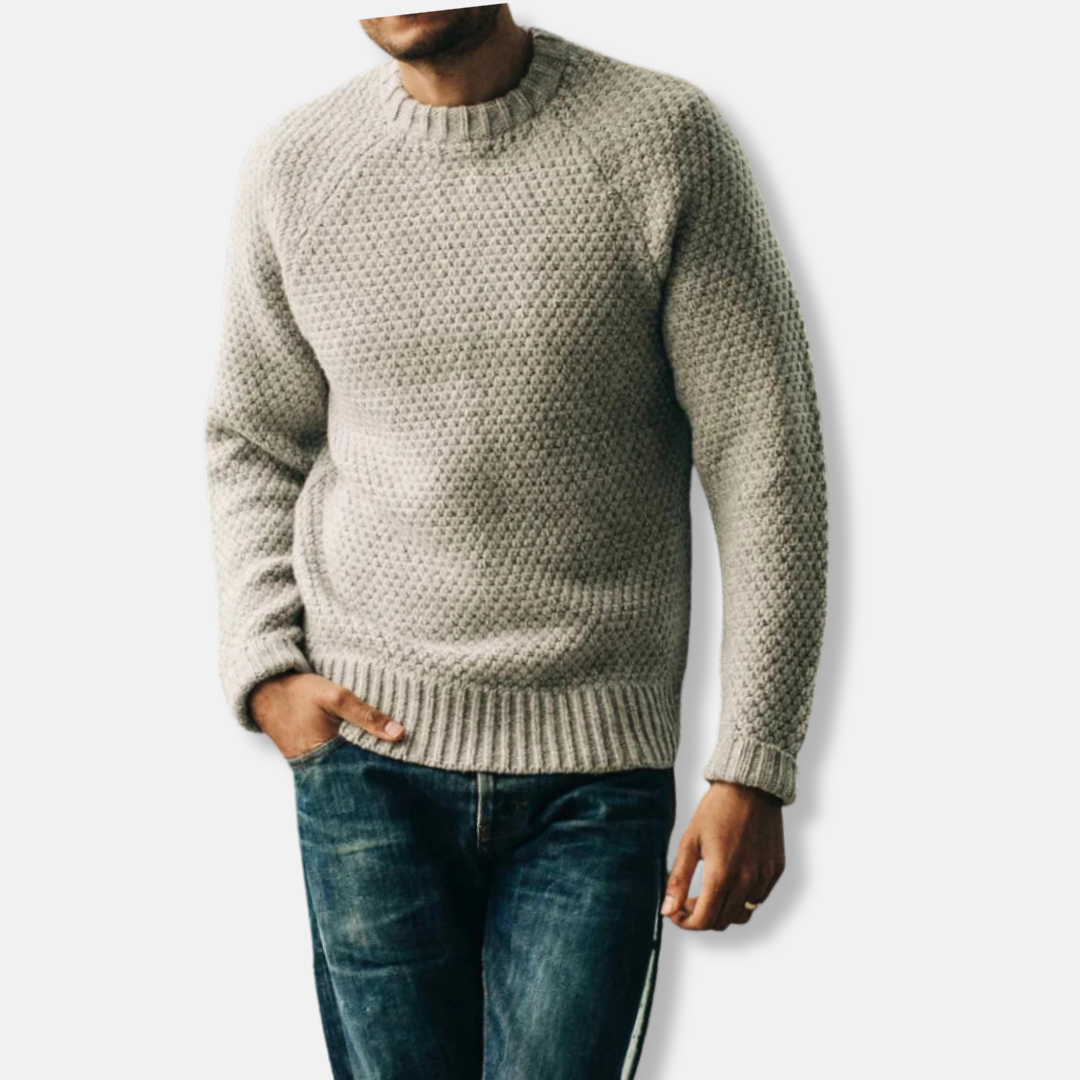 Men's wool blend crew neck raglan sleeve knit sweater relaxed fit casual everyday style