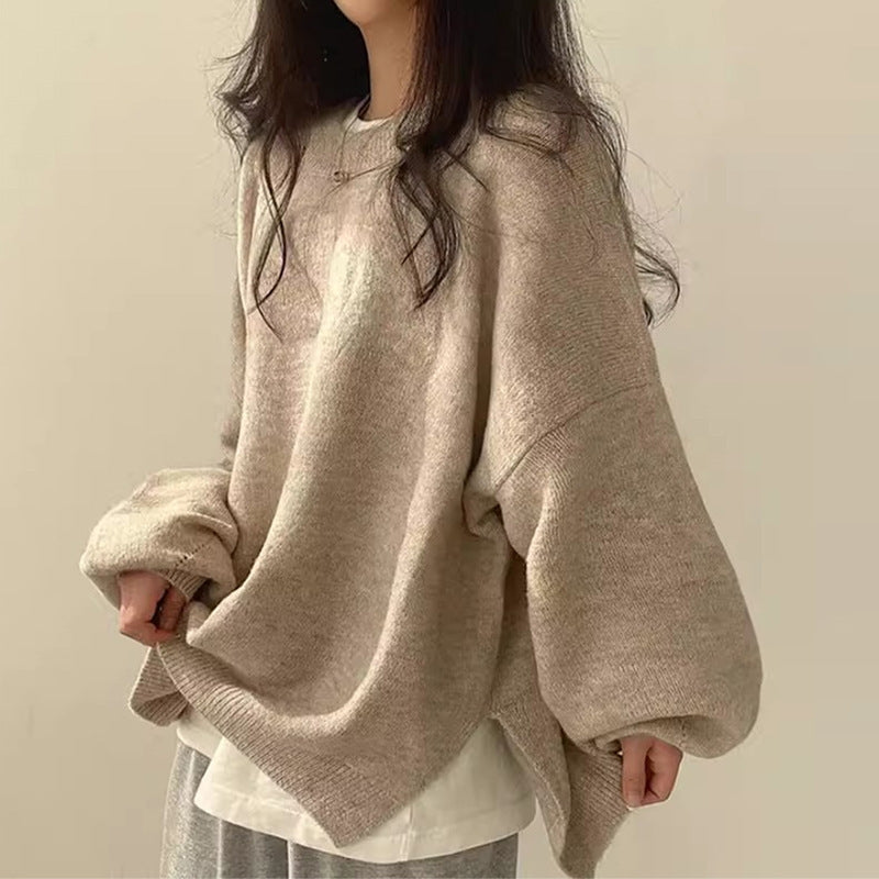 Celira oversized knit sweater with split hem detail, casual warm all-season style