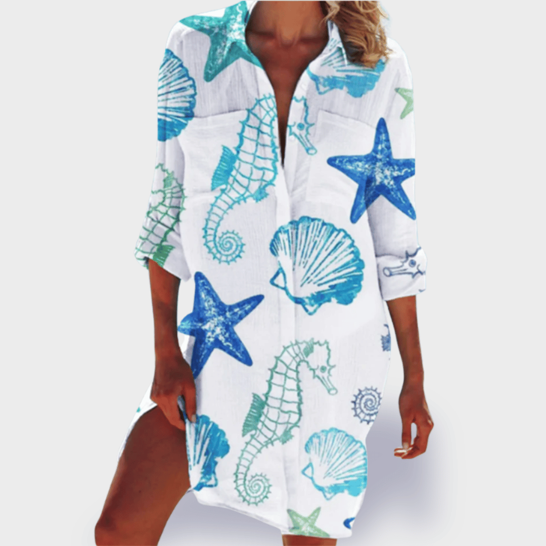 Women's flowy draped casual summer dress in vibrant multicolor with curve-flattering silhouette