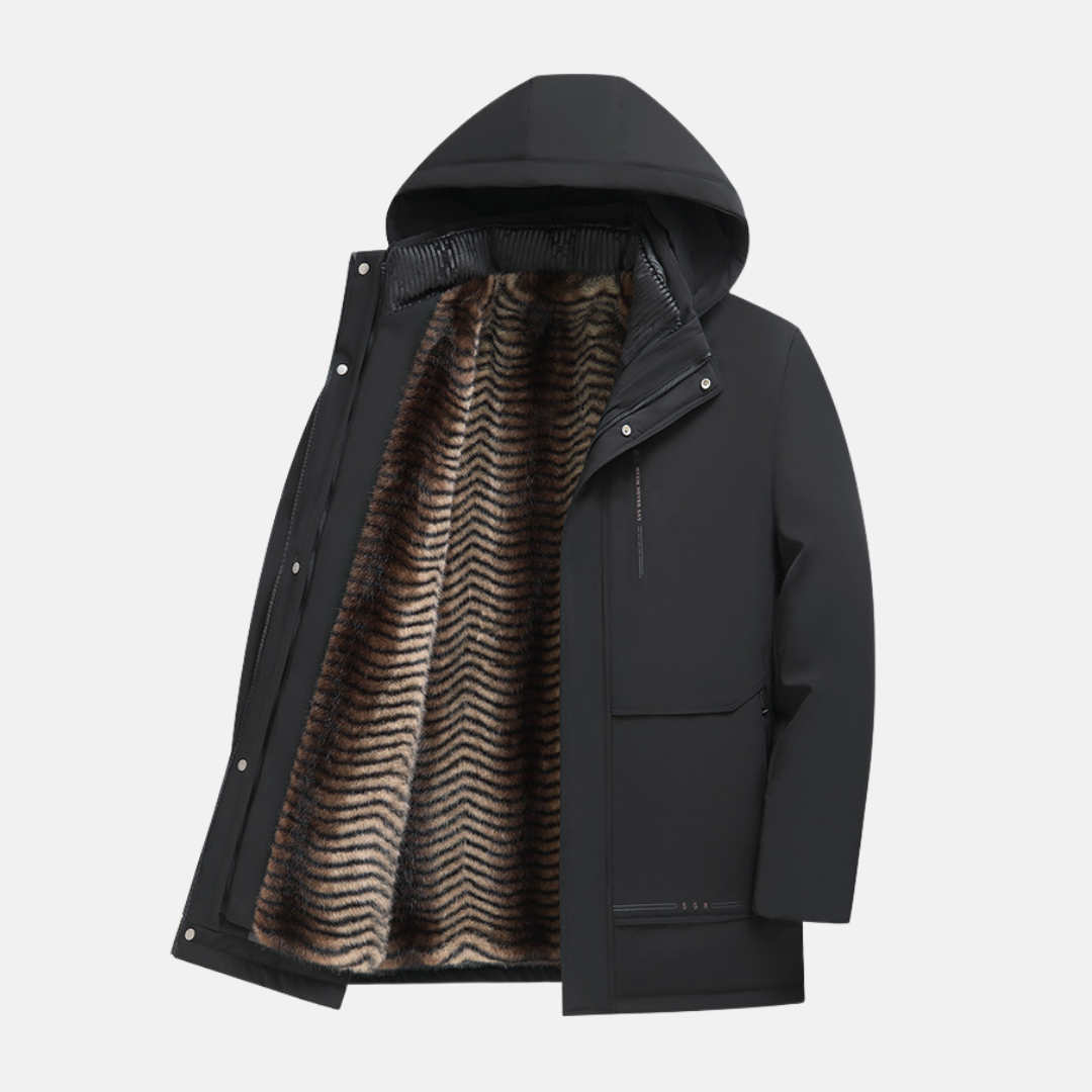 Men's hooded parka jacket regular fit weather-resistant shell detachable plush lining winter coat