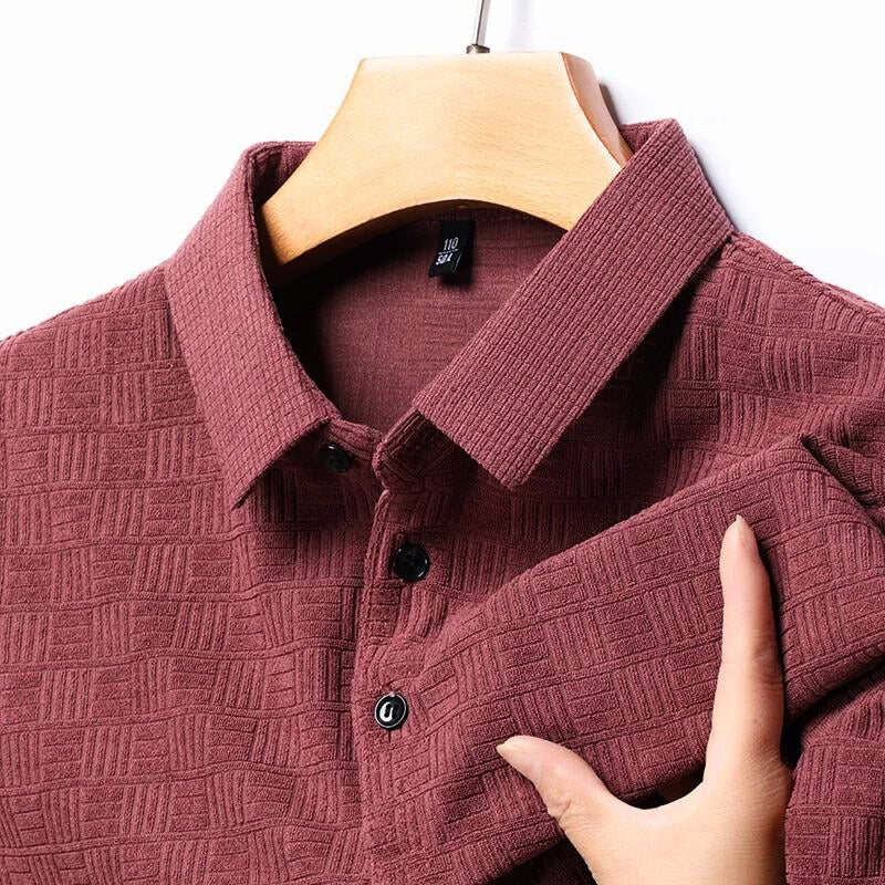 Ray Weave Polo shirt in breathable cotton blend with unique woven pattern, versatile business casual style