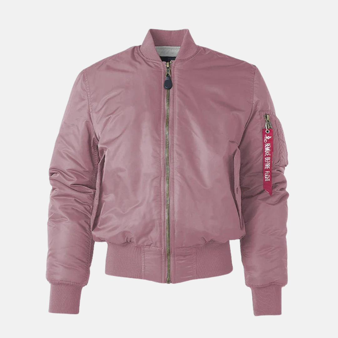 Men's navy relaxed-fit bomber jacket with ribbed hem and cuffs, wind-resistant everyday outerwear