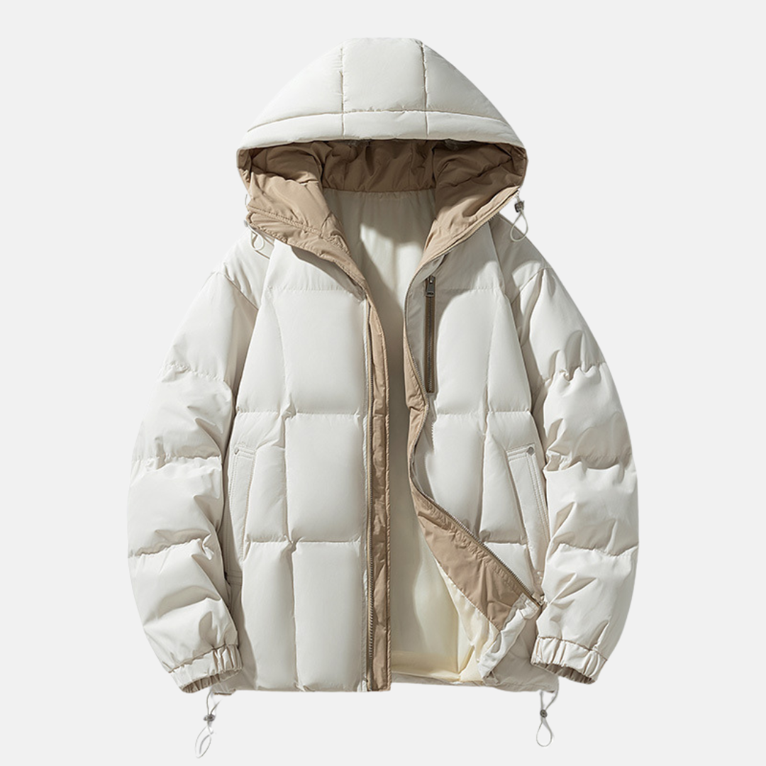 Men's oversized quilted puffer jacket hooded winter coat with zip front in insulated cold-weather style