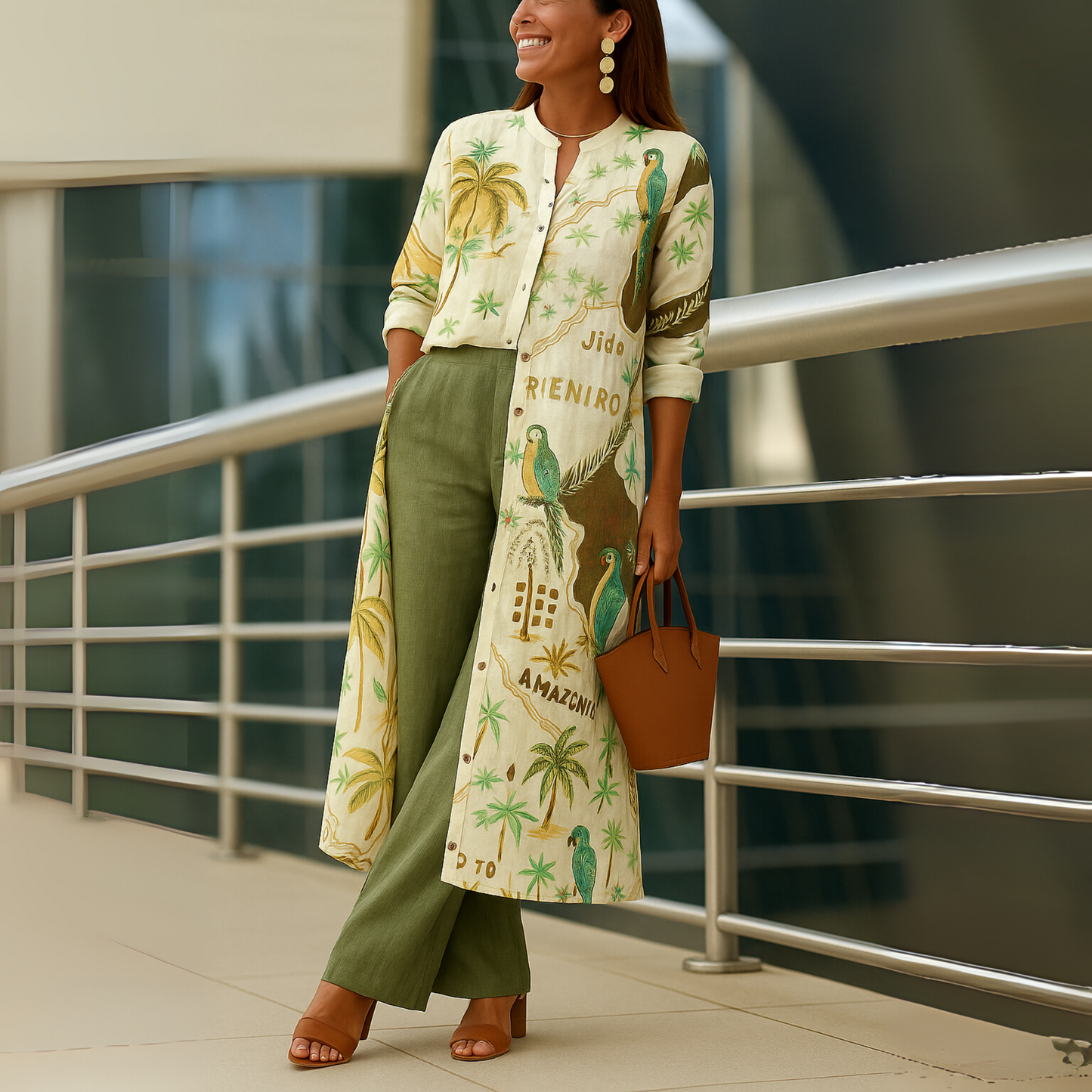Beige linen matching set asymmetrical top relaxed pants effortless summer style