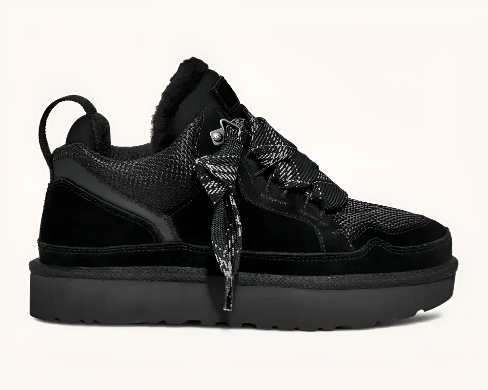 Women's white fur-lined winter sneakers with ribbon laces, cozy plush interior for cold weather style