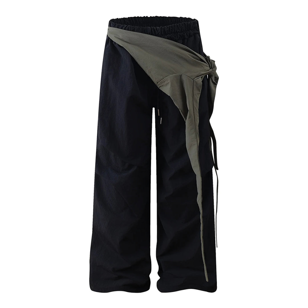 Reverb wide-leg cargo trousers in nylon with adjustable lace-up overlay and elastic waist