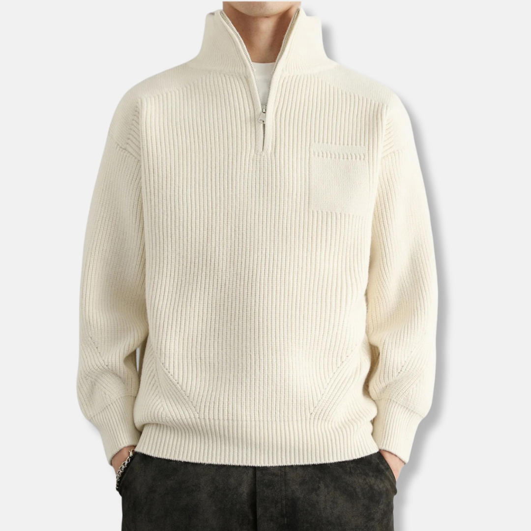 Men's cotton blend quarter-zip sweatshirt relaxed fit stand-up collar everyday casual layering
