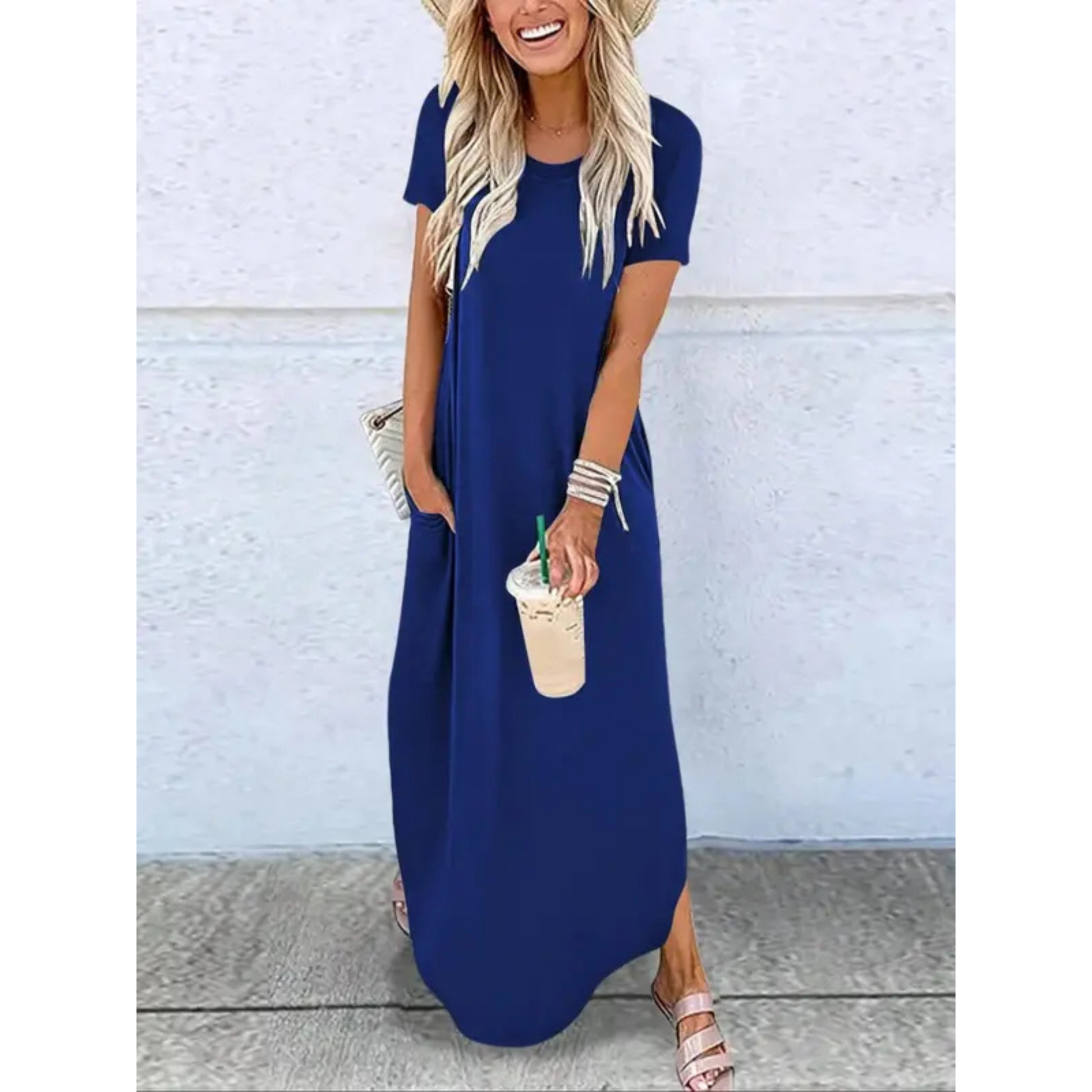 Casual round neck maxi dress in relaxed fit, lightweight breezy fabric for summer days