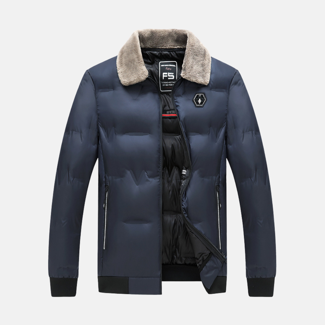 Men's regular fit bomber winter coat cotton padded faux fur collar zip closure cold weather jacket
