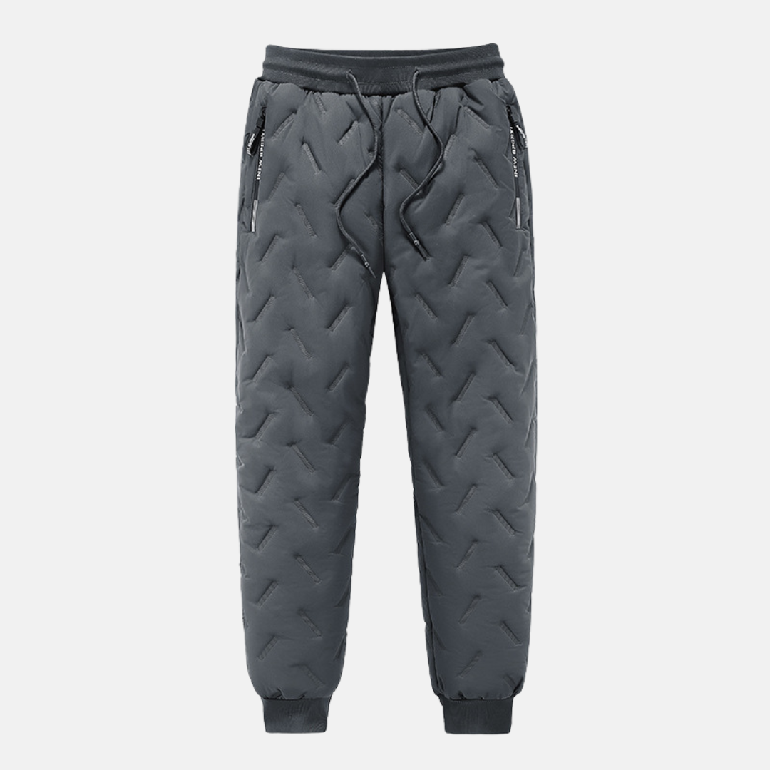 Men's quilted sweatpants relaxed fit elastic waist tapered ankle padded warmth winter loungewear