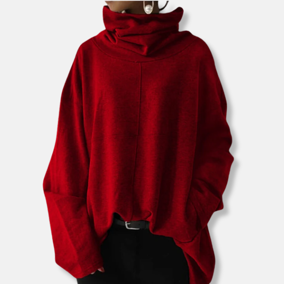Women's oversized cotton-blend pullover sweatshirt with draped cowl neck, relaxed silhouette