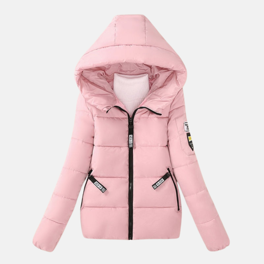 Women's quilted padded coat relaxed fit hooded zipper closure insulated warmth