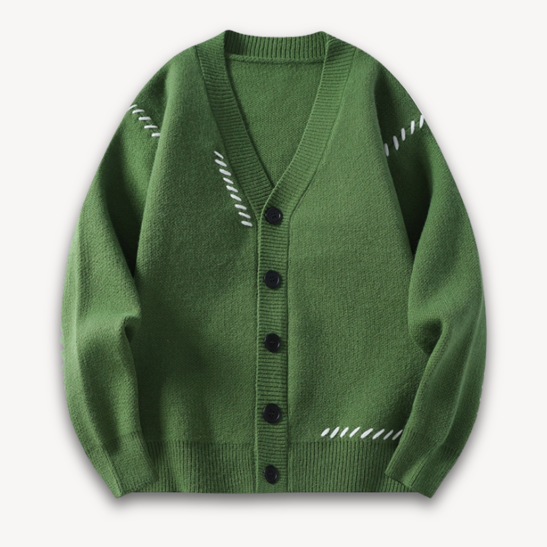 Men's cream oversized cardigan soft wool-blend knit button closure relaxed fit casual layering